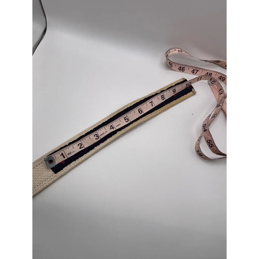 YRI Sailing Research Navy Anchor Embroidered Canvas D-Ring Belt Cream 41.5 Inch